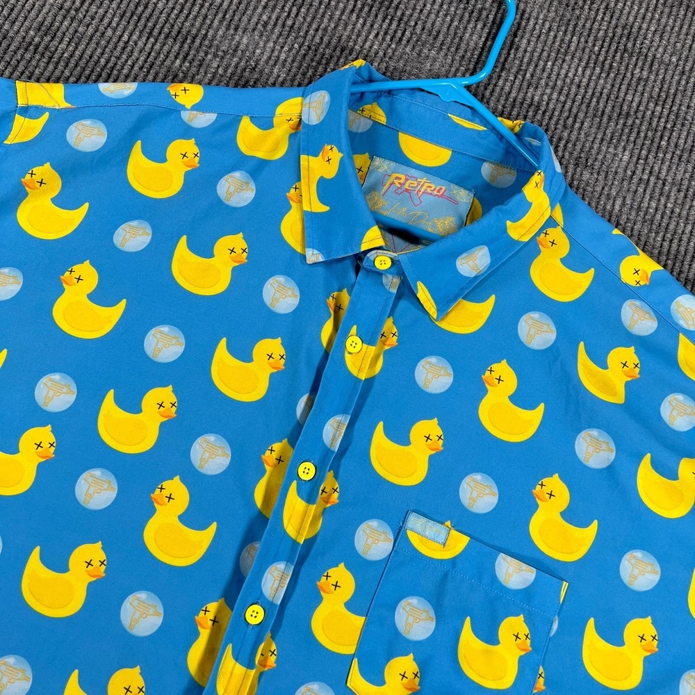 Retro Rifle Killer Duck Mens‎ 4XL Blue Geometric Short Sleeve Button Performance